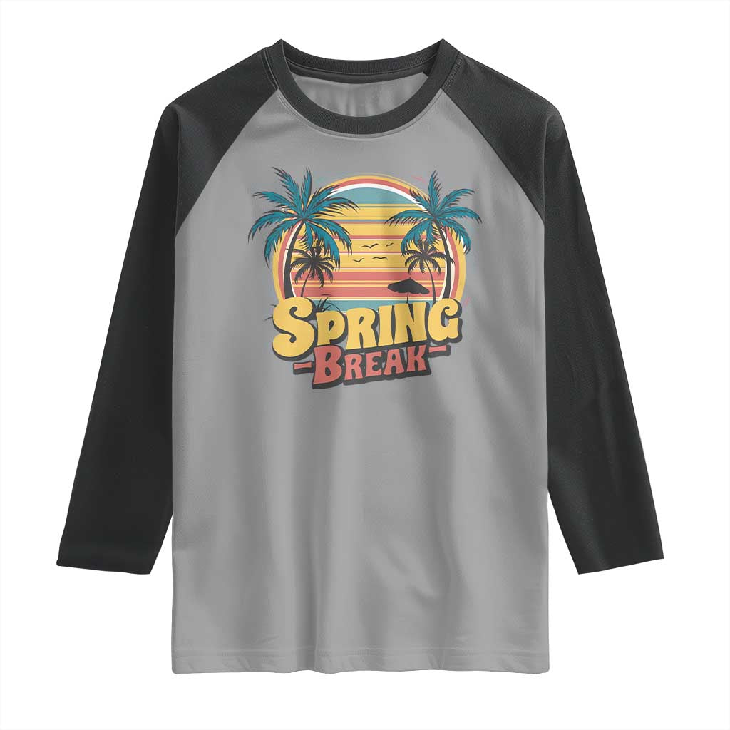 Funny Spring Break Raglan Shirt Spring Vacation Beach Palm Tree TS11 Sport Gray Black Print Your Wear