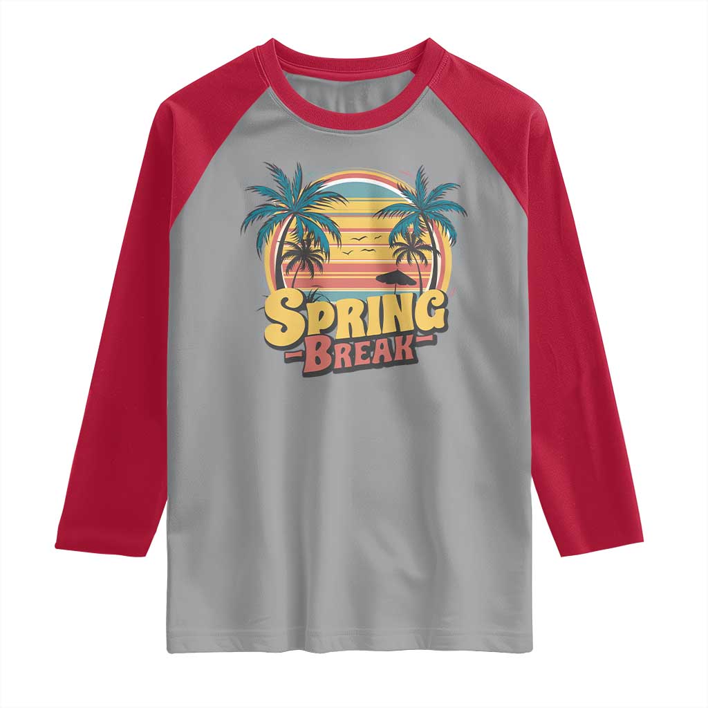Funny Spring Break Raglan Shirt Spring Vacation Beach Palm Tree TS11 Sport Gray Red Print Your Wear