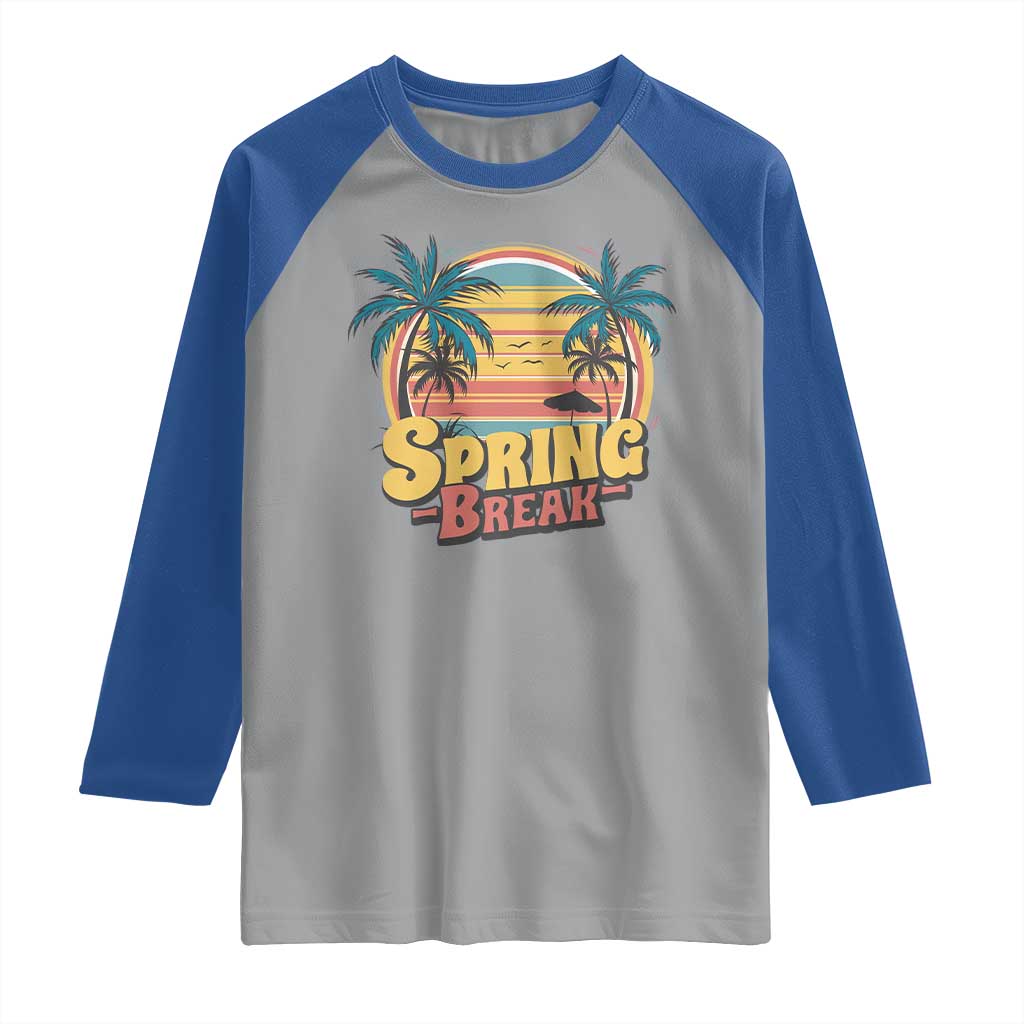 Funny Spring Break Raglan Shirt Spring Vacation Beach Palm Tree TS11 Sport Gray Royal Print Your Wear