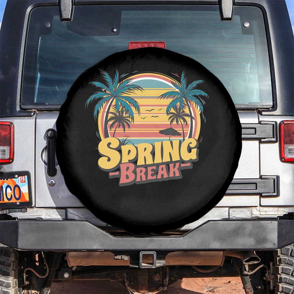 Funny Spring Break Spare Tire Cover Spring Vacation Beach Palm Tree TS11 No hole Black Print Your Wear