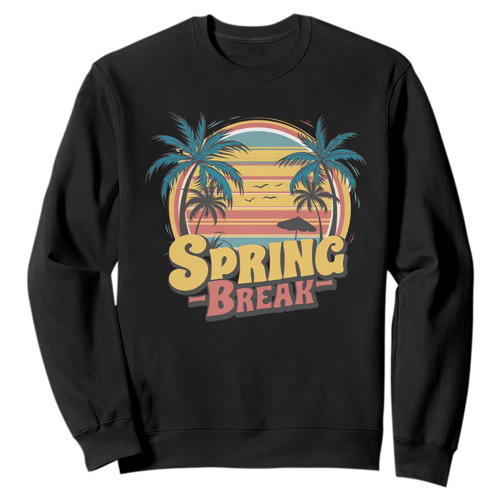 Funny Spring Break Sweatshirt Spring Vacation Beach Palm Tree TS11 Black Print Your Wear