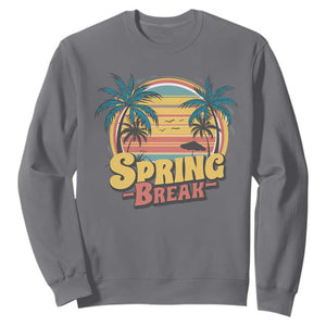 Funny Spring Break Sweatshirt Spring Vacation Beach Palm Tree TS11 Charcoal Print Your Wear