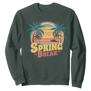 Funny Spring Break Sweatshirt Spring Vacation Beach Palm Tree TS11 Dark Forest Green Print Your Wear