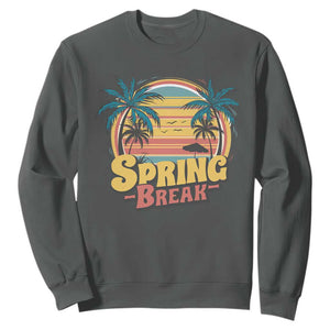 Funny Spring Break Sweatshirt Spring Vacation Beach Palm Tree TS11 Dark Heather Print Your Wear