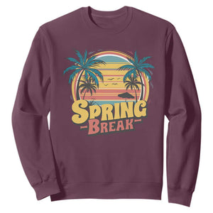 Funny Spring Break Sweatshirt Spring Vacation Beach Palm Tree TS11 Maroon Print Your Wear
