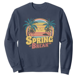 Funny Spring Break Sweatshirt Spring Vacation Beach Palm Tree TS11 Navy Print Your Wear