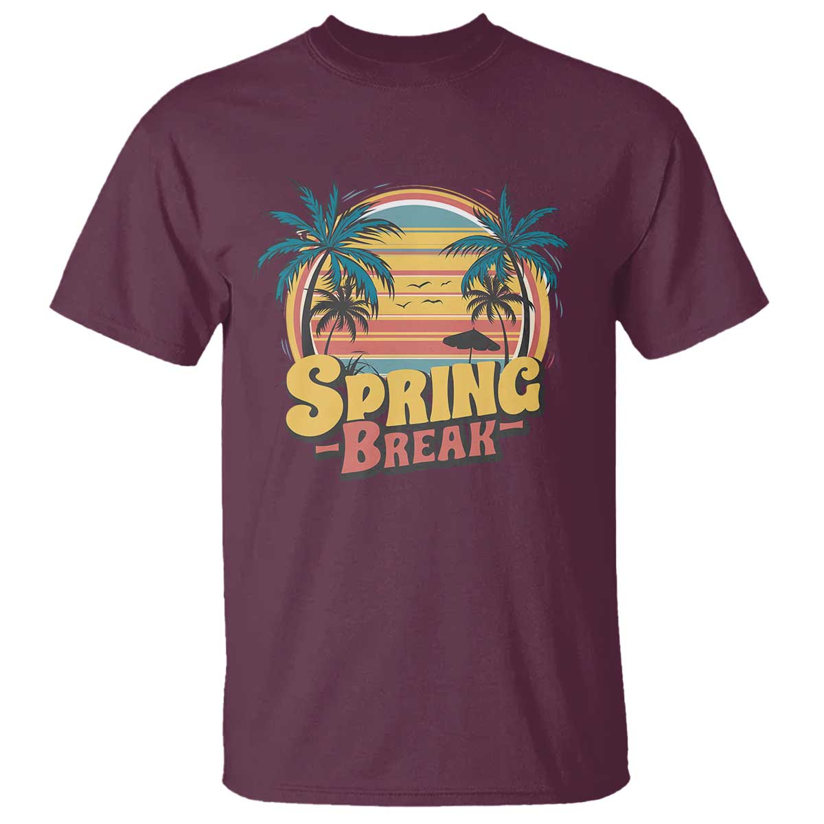 Funny Spring Break T Shirt Spring Vacation Beach Palm Tree TS11 Maroon Print Your Wear