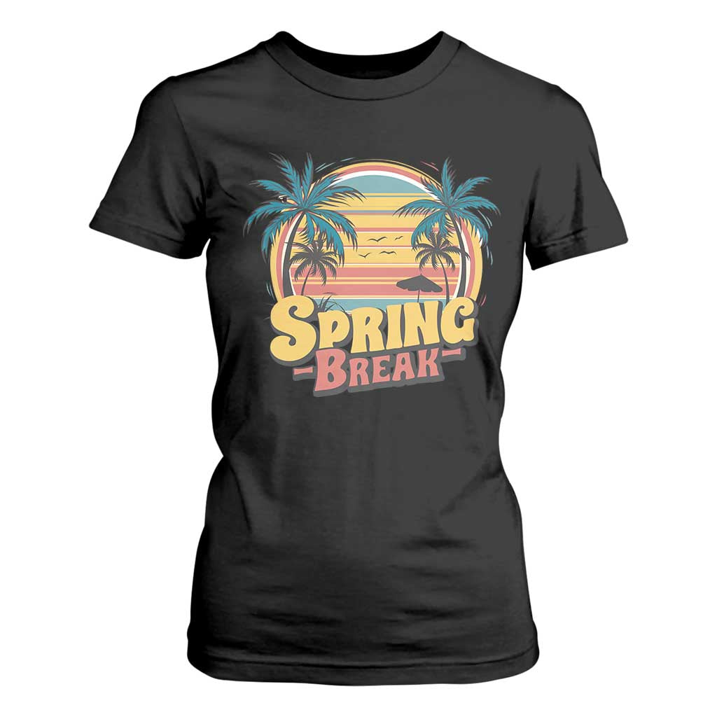 Funny Spring Break T Shirt For Women Spring Vacation Beach Palm Tree TS11 Black Print Your Wear