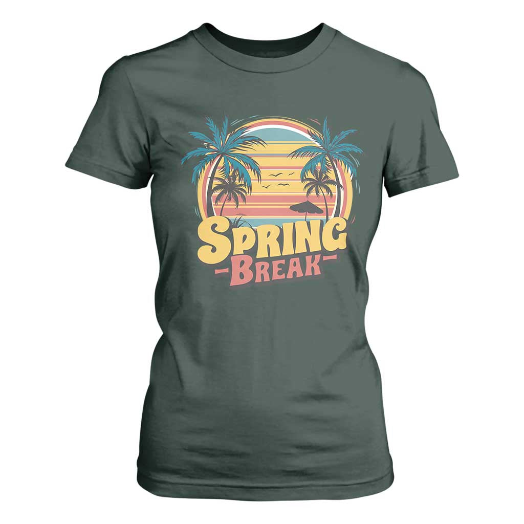 Funny Spring Break T Shirt For Women Spring Vacation Beach Palm Tree TS11 Dark Forest Green Print Your Wear