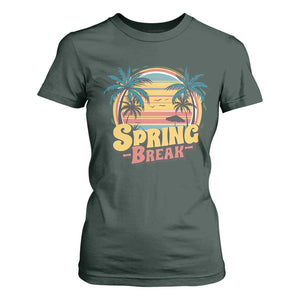 Funny Spring Break T Shirt For Women Spring Vacation Beach Palm Tree TS11 Dark Forest Green Print Your Wear