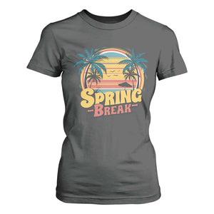 Funny Spring Break T Shirt For Women Spring Vacation Beach Palm Tree TS11 Dark Heather Print Your Wear