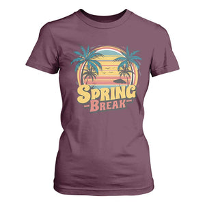 Funny Spring Break T Shirt For Women Spring Vacation Beach Palm Tree TS11 Maroon Print Your Wear