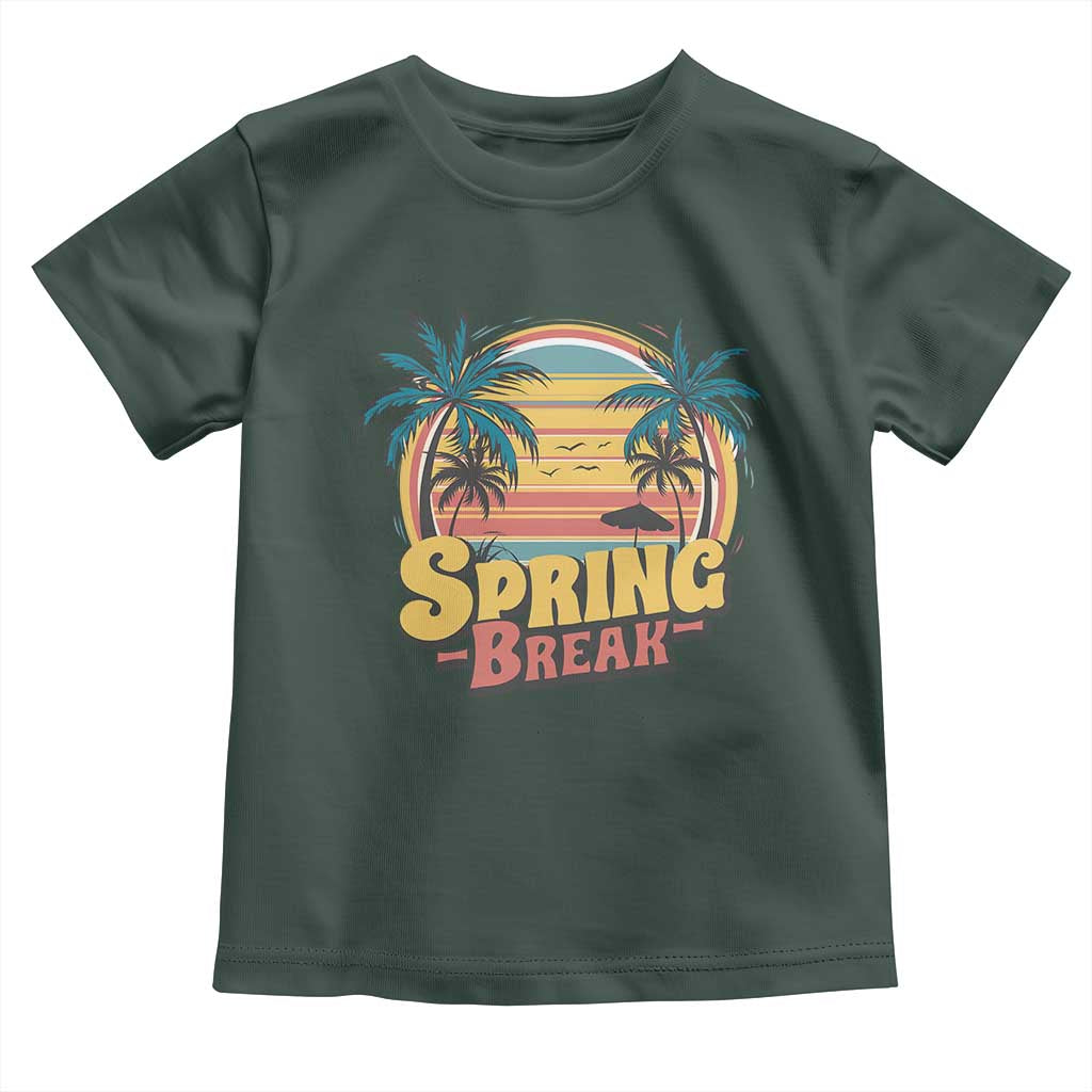 Funny Spring Break Toddler T Shirt Spring Vacation Beach Palm Tree TS11 Dark Forest Green Print Your Wear