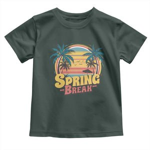 Funny Spring Break Toddler T Shirt Spring Vacation Beach Palm Tree TS11 Dark Forest Green Print Your Wear