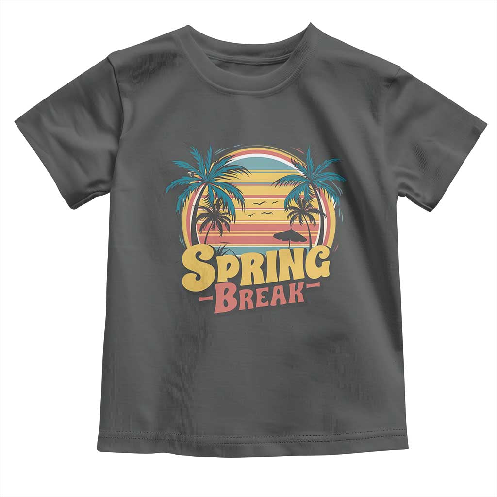 Funny Spring Break Toddler T Shirt Spring Vacation Beach Palm Tree TS11 Dark Heather Print Your Wear