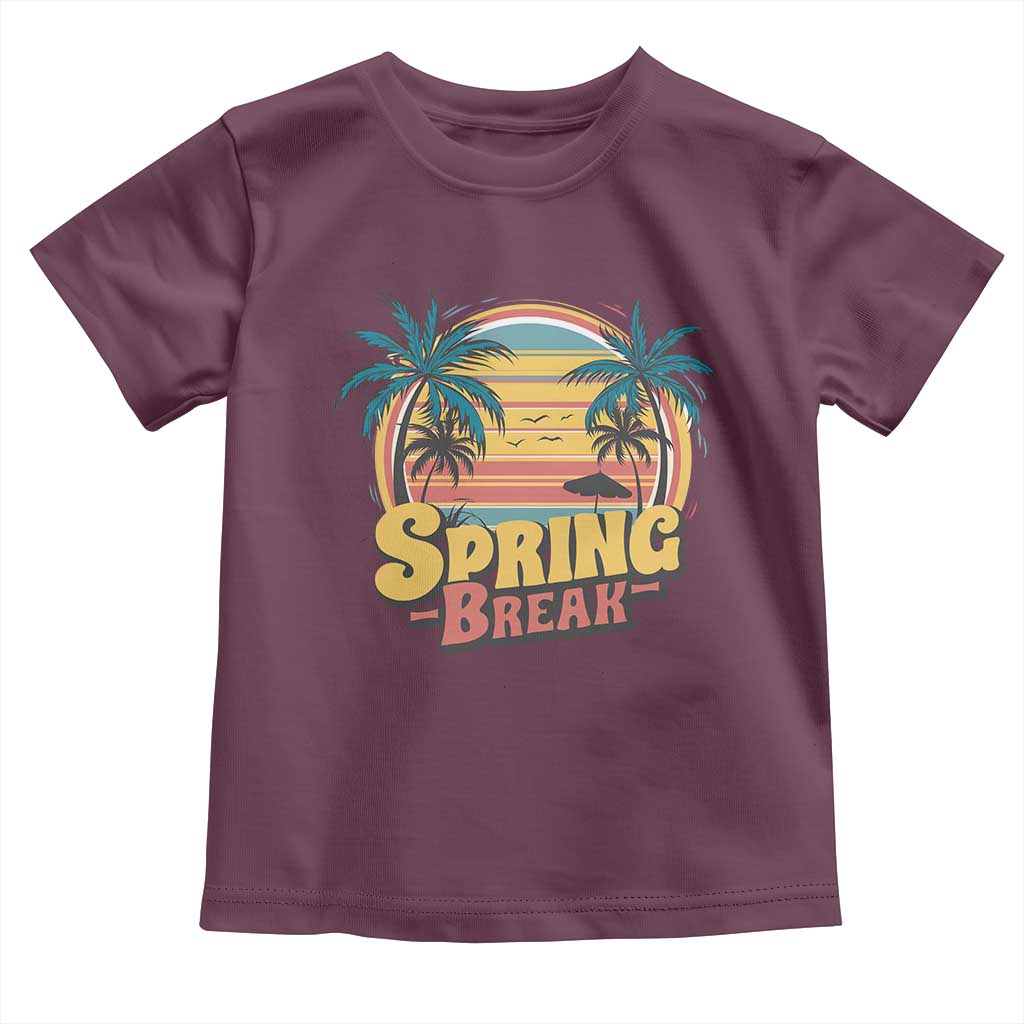Funny Spring Break Toddler T Shirt Spring Vacation Beach Palm Tree TS11 Maroon Print Your Wear