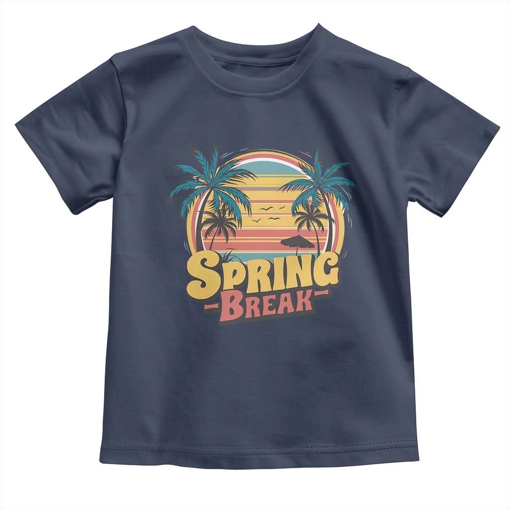 Funny Spring Break Toddler T Shirt Spring Vacation Beach Palm Tree TS11 Navy Print Your Wear