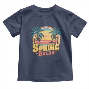 Funny Spring Break Toddler T Shirt Spring Vacation Beach Palm Tree TS11 Navy Print Your Wear
