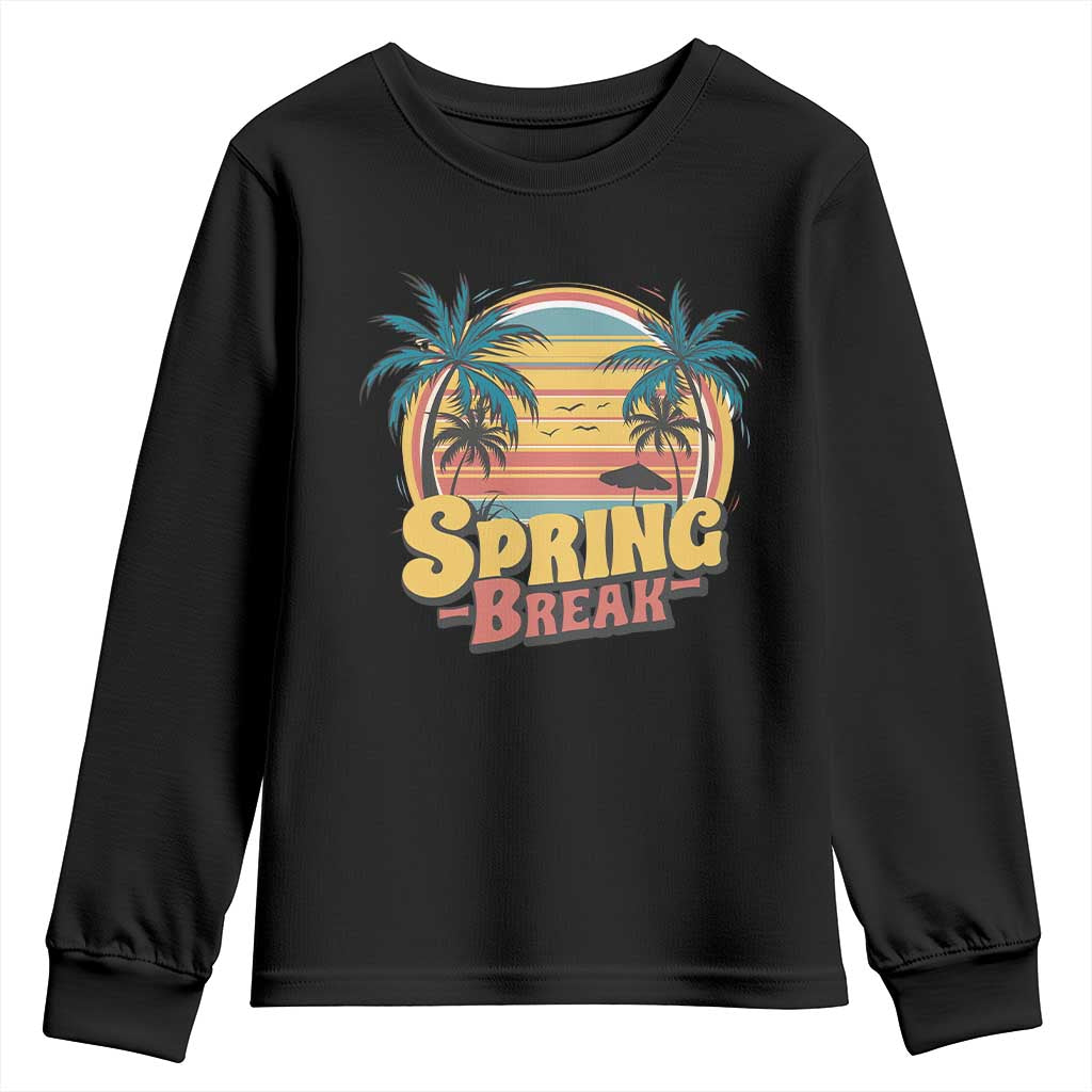 Funny Spring Break Youth Sweatshirt Spring Vacation Beach Palm Tree TS11 Black Print Your Wear