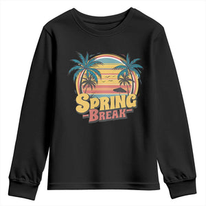 Funny Spring Break Youth Sweatshirt Spring Vacation Beach Palm Tree TS11 Black Print Your Wear