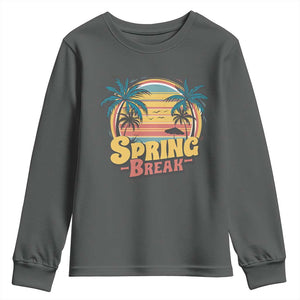 Funny Spring Break Youth Sweatshirt Spring Vacation Beach Palm Tree TS11 Dark Heather Print Your Wear