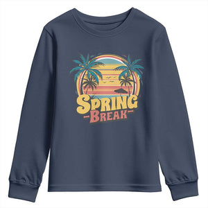 Funny Spring Break Youth Sweatshirt Spring Vacation Beach Palm Tree TS11 Navy Print Your Wear