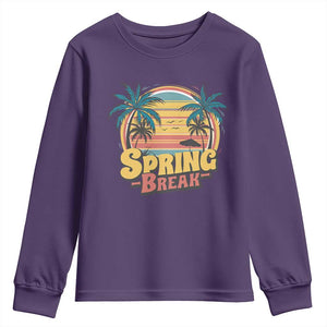 Funny Spring Break Youth Sweatshirt Spring Vacation Beach Palm Tree TS11 Purple Print Your Wear