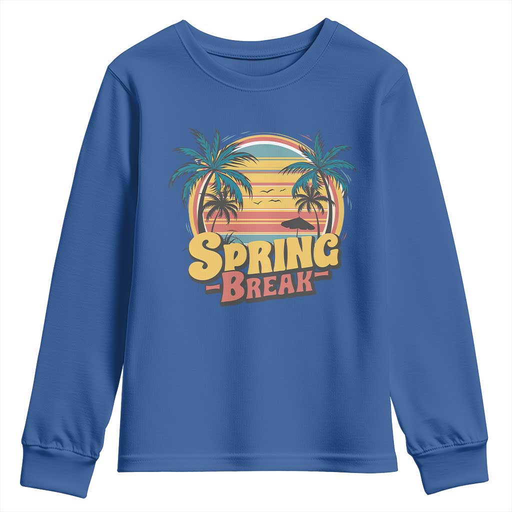 Funny Spring Break Youth Sweatshirt Spring Vacation Beach Palm Tree TS11 Royal Blue Print Your Wear