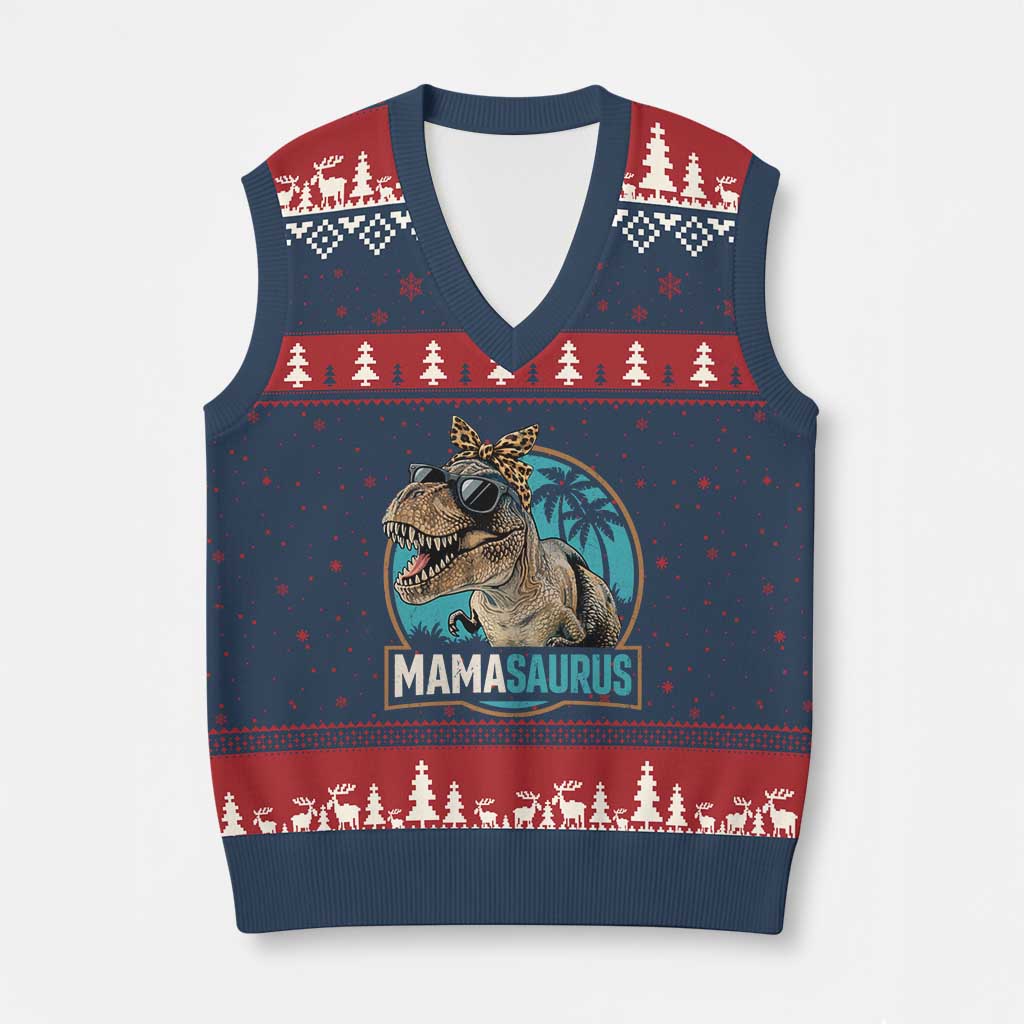 Mamasaurus Funny Dinosaur Mama V-Neck Knit Sweater Vest Mothers Day Family Matching TS11 Navy Red Print Your Wear