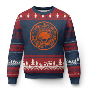 May The Bridges I Burn Light My Way Ugly Christmas Sweater Gothic Skull TS11 Navy Red Print Your Wear
