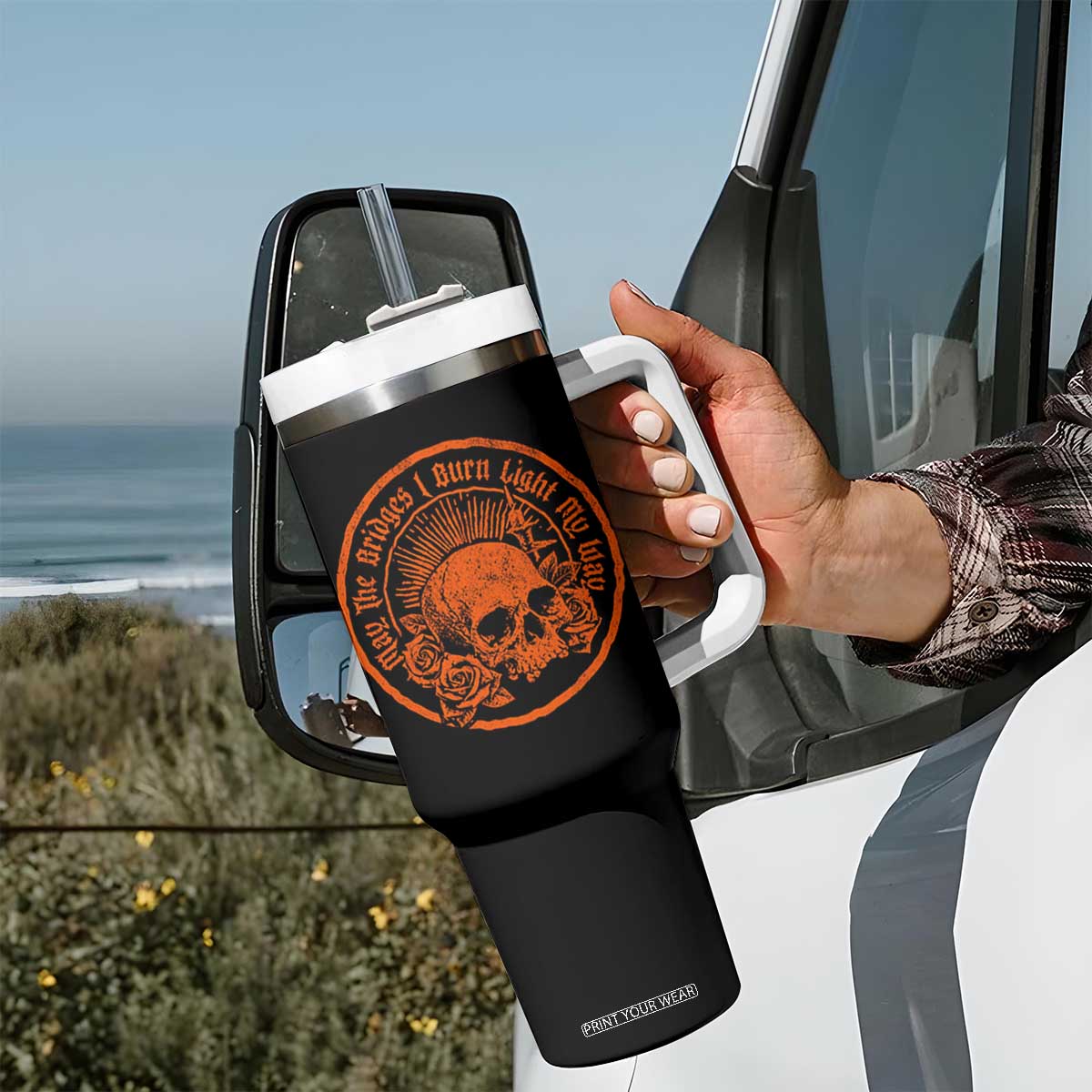 May The Bridges I Burn Light My Way Tumbler With Handle Gothic Skull TS11 Print Your Wear