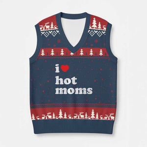 I Love Hot Moms V-Neck Knit Sweater Vest Funny Mothers Day TS11 Navy Red Print Your Wear