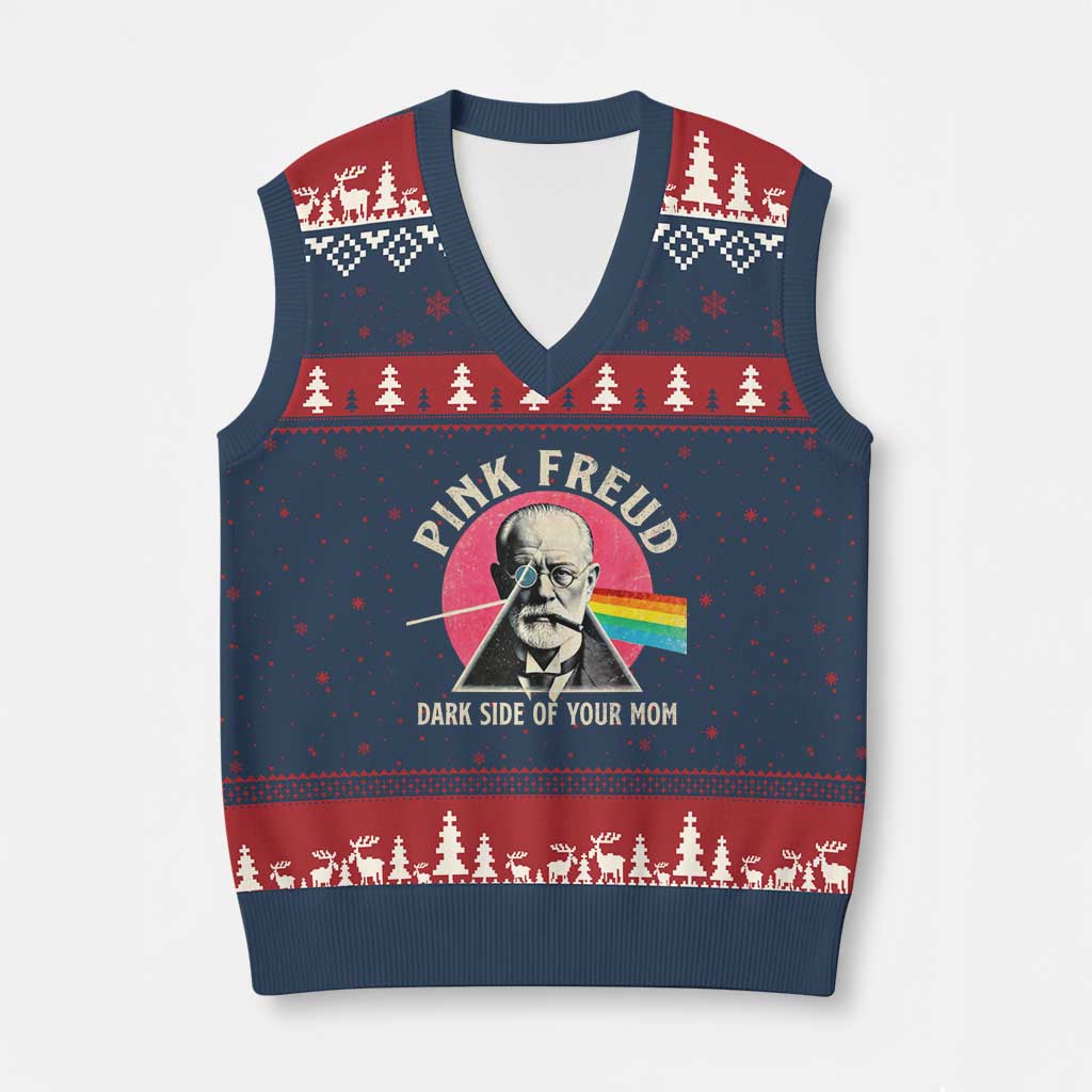 Pink Freud Dark Side Of Your Mom V-Neck Knit Sweater Vest Psychoanalysis Joke TS11 Navy Red Print Your Wear