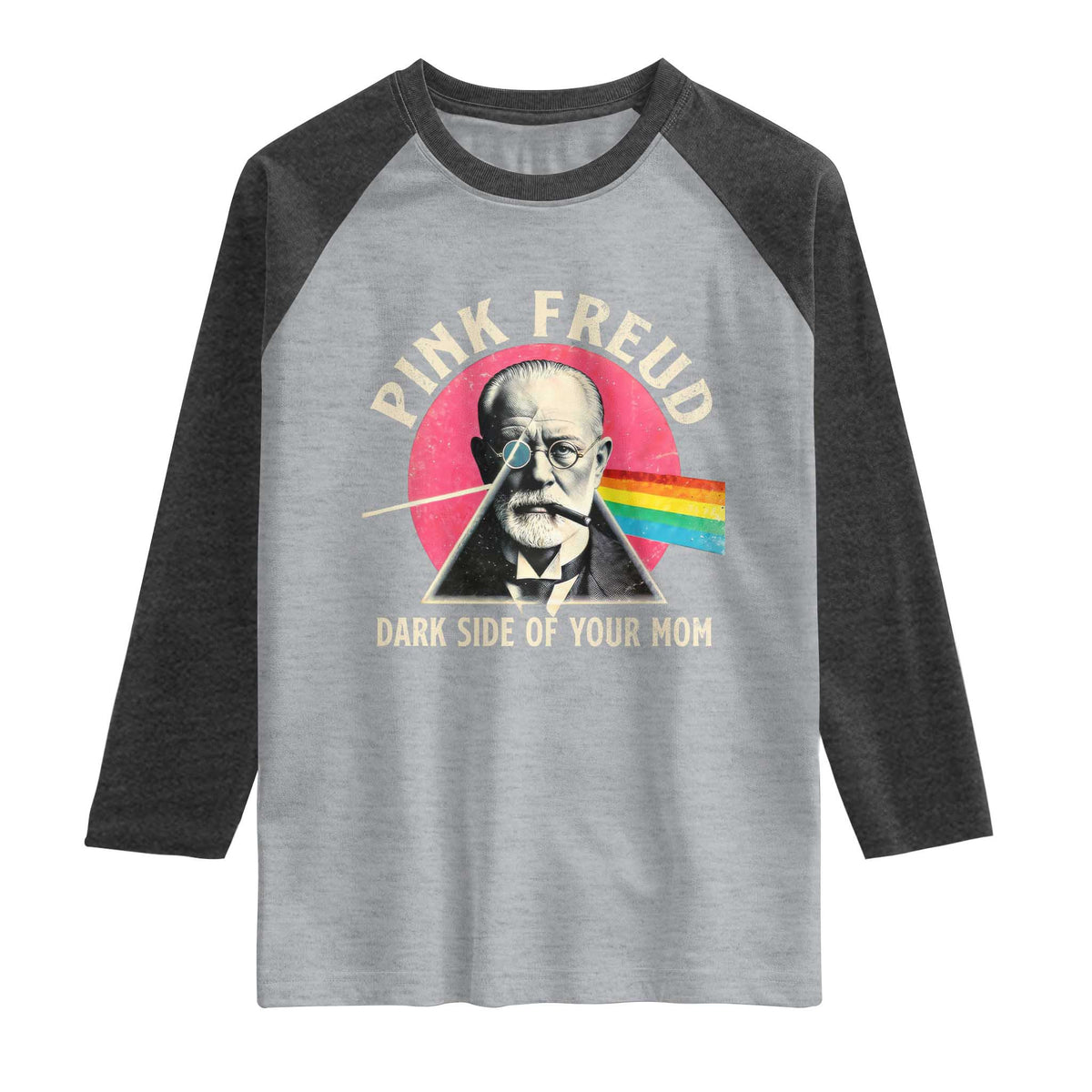 Pink Freud Dark Side Of Your Mom Raglan Shirt Psychoanalysis Joke TS11 Heather Gray Heather Charcoal Print Your Wear