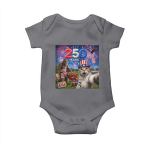 Cat Selfie with Bigfoot USA 250 Years Baby Onesie Funny 4th Of July Cat Graphic TS11 Charcoal Print Your Wear
