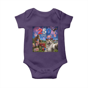 Cat Selfie with Bigfoot USA 250 Years Baby Onesie Funny 4th Of July Cat Graphic TS11 Purple Print Your Wear
