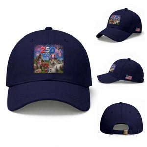 Cat Selfie with Bigfoot USA 250 Years Baseball Cap Funny 4th Of July Cat Graphic TS11 Baseball Cap Universal Fit Dark Blue Print Your Wear