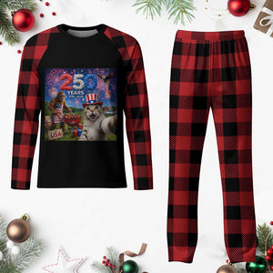 Cat Selfie with Bigfoot USA 250 Years Plaid Pajama Set Funny 4th Of July Cat Graphic TS11 Buffalo Plaid Print Your Wear