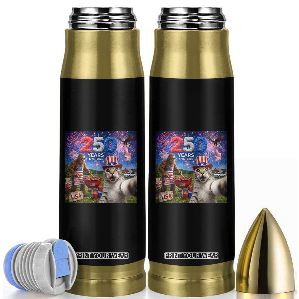 Cat Selfie with Bigfoot USA 250 Years Bullet Tumbler Funny 4th Of July Cat Graphic TS11 Black Print Your Wear