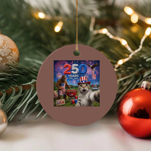 Cat Selfie with Bigfoot USA 250 Years Ceramic Ornament Funny 4th Of July Cat Graphic TS11 1pc Mocha Print Your Wear