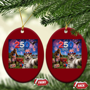 Cat Selfie with Bigfoot USA 250 Years Ceramic Ornament Funny 4th Of July Cat Graphic TS11 Print Your Wear