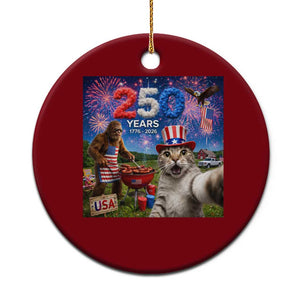 Cat Selfie with Bigfoot USA 250 Years Ceramic Ornament Funny 4th Of July Cat Graphic TS11 1pc Red Print Your Wear