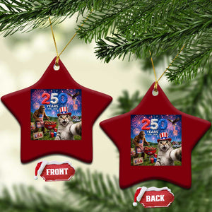 Cat Selfie with Bigfoot USA 250 Years Ceramic Ornament Funny 4th Of July Cat Graphic TS11 Print Your Wear