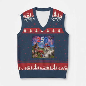Cat Selfie with Bigfoot USA 250 Years V-Neck Knit Sweater Vest Funny 4th Of July Cat Graphic TS11 Navy Red Print Your Wear