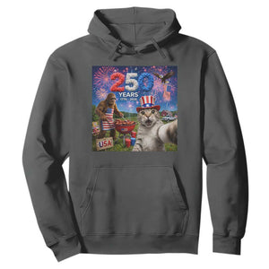 Cat Selfie with Bigfoot USA 250 Years Hoodie Funny 4th Of July Cat Graphic TS11 Dark Heather Print Your Wear
