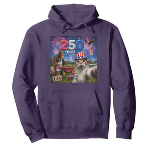 Cat Selfie with Bigfoot USA 250 Years Hoodie Funny 4th Of July Cat Graphic TS11 Purple Print Your Wear
