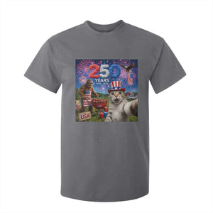 Cat Selfie with Bigfoot USA 250 Years T Shirt For Kid Funny 4th Of July Cat Graphic TS11 Charcoal Print Your Wear