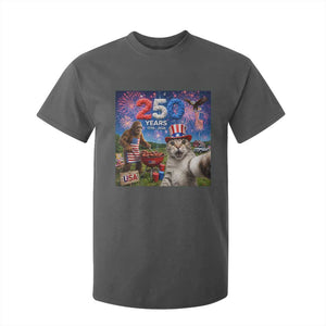 Cat Selfie with Bigfoot USA 250 Years T Shirt For Kid Funny 4th Of July Cat Graphic TS11 Dark Heather Print Your Wear