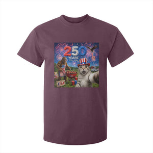 Cat Selfie with Bigfoot USA 250 Years T Shirt For Kid Funny 4th Of July Cat Graphic TS11 Maroon Print Your Wear
