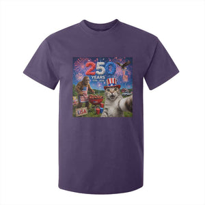 Cat Selfie with Bigfoot USA 250 Years T Shirt For Kid Funny 4th Of July Cat Graphic TS11 Purple Print Your Wear